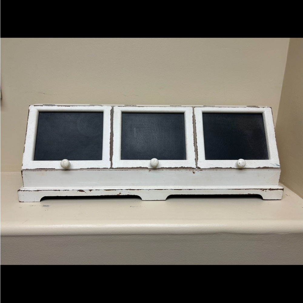 Rustic White Chalkboard Organizer
28”wide. 8” Tall.